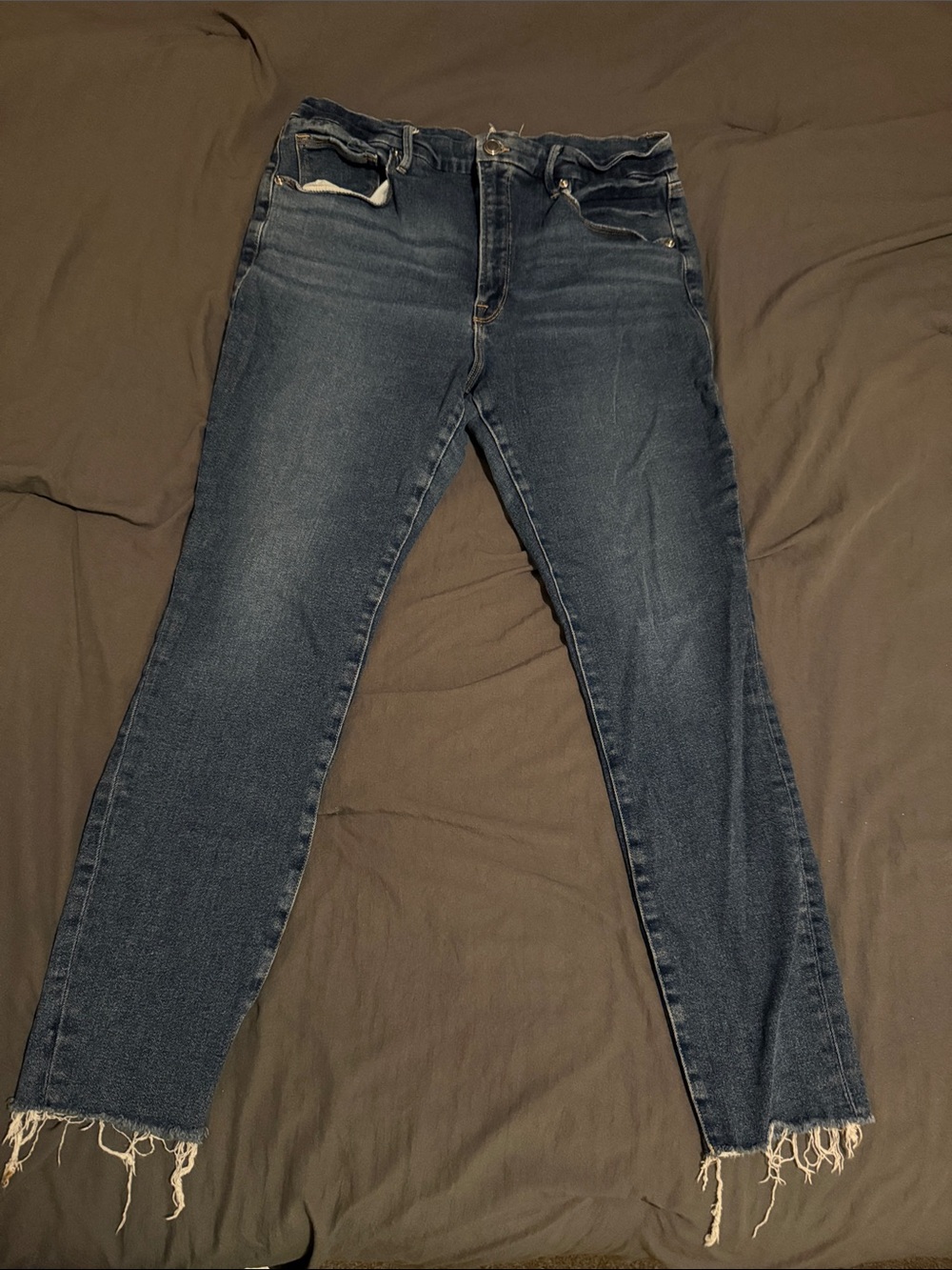 Good American Dark Blue Raw Hem Cropped Skinny Jeans